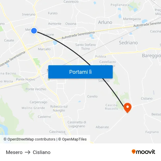 Mesero to Cisliano map
