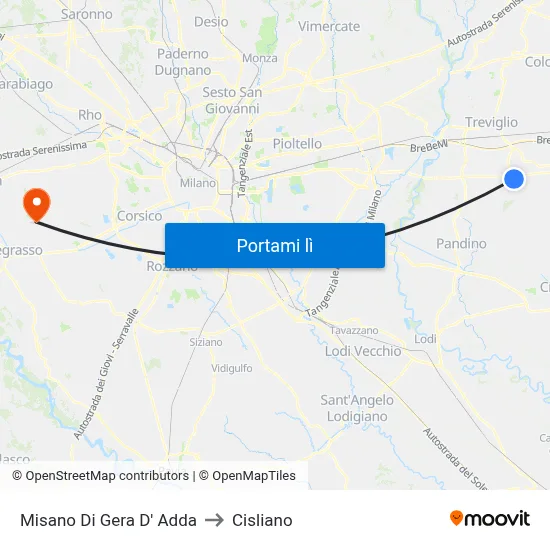 Misano Di Gera D' Adda to Cisliano map