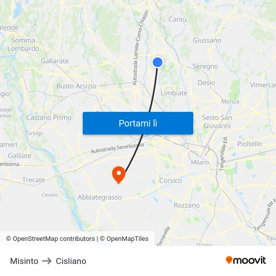 Misinto to Cisliano map