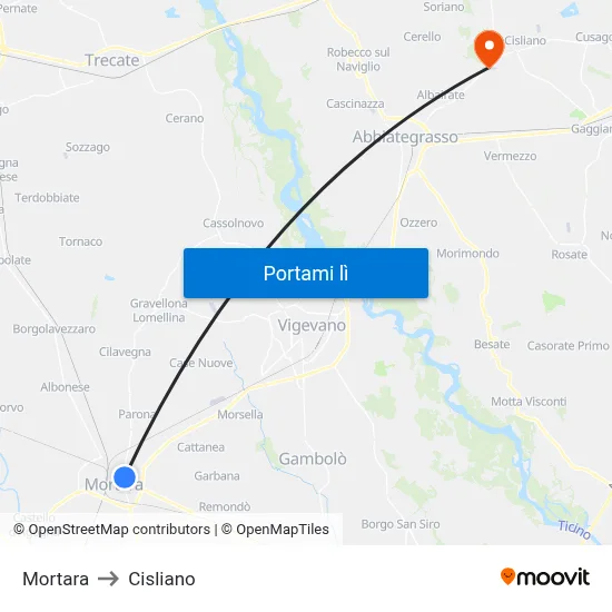 Mortara to Cisliano map