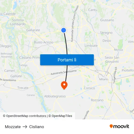 Mozzate to Cisliano map