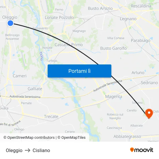 Oleggio to Cisliano map
