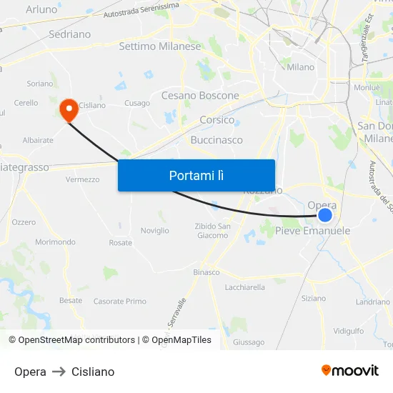 Opera to Cisliano map