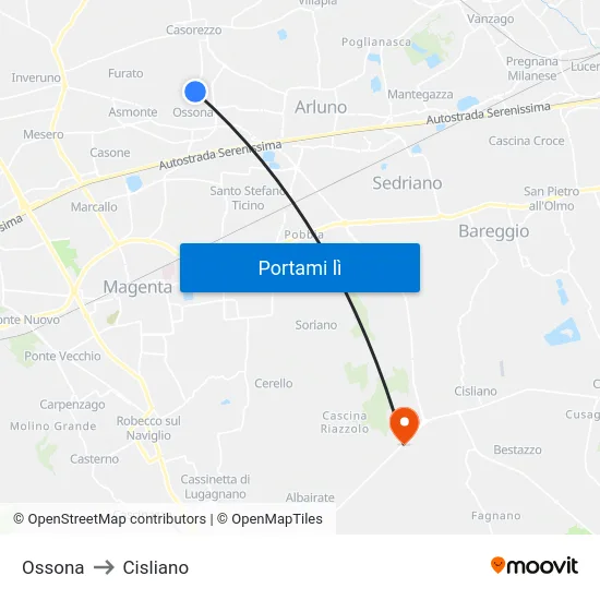 Ossona to Cisliano map
