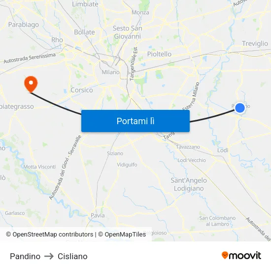 Pandino to Cisliano map