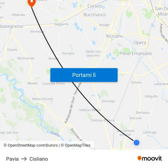 Pavia to Cisliano map