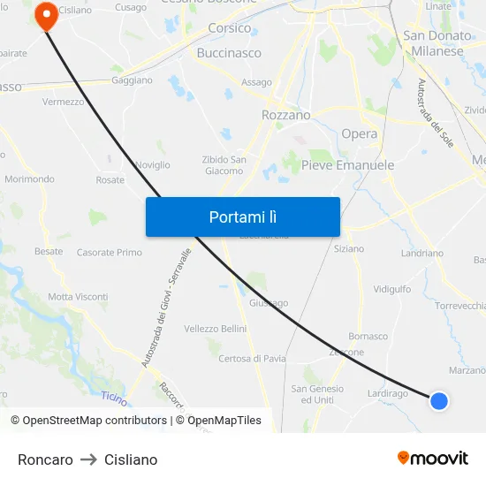 Roncaro to Cisliano map