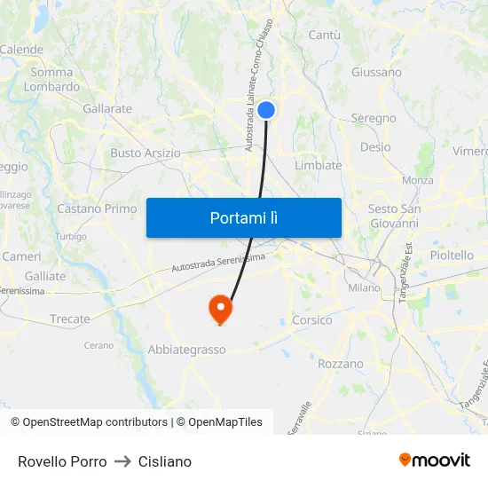 Rovello Porro to Cisliano map