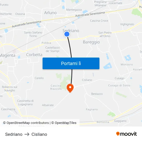 Sedriano to Cisliano map