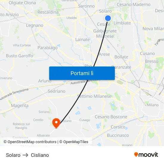 Solaro to Cisliano map