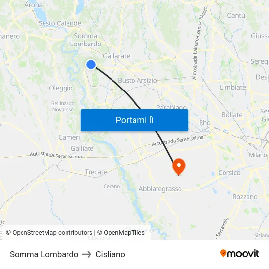 Somma Lombardo to Cisliano map