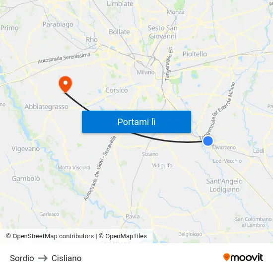 Sordio to Cisliano map