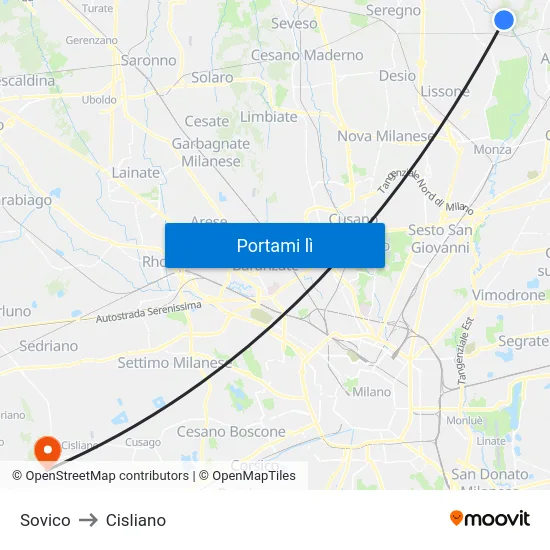 Sovico to Cisliano map