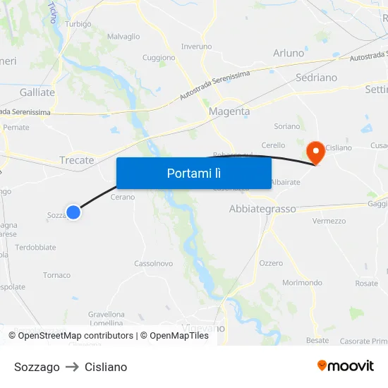 Sozzago to Cisliano map