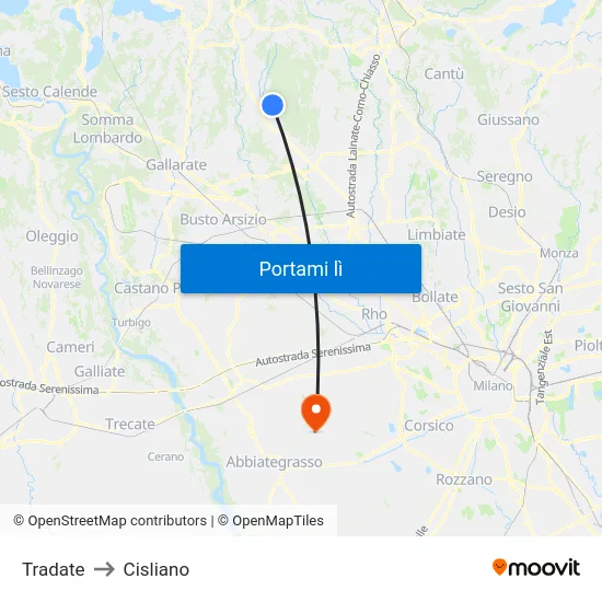 Tradate to Cisliano map