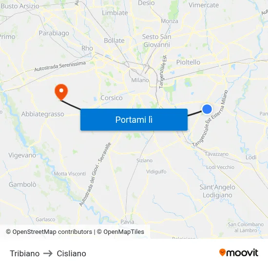Tribiano to Cisliano map