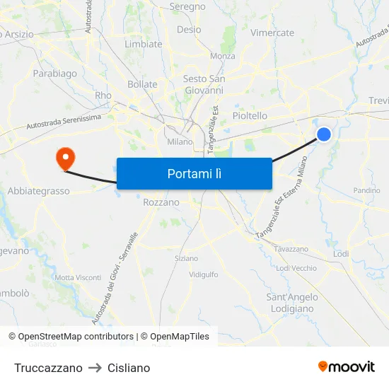 Truccazzano to Cisliano map