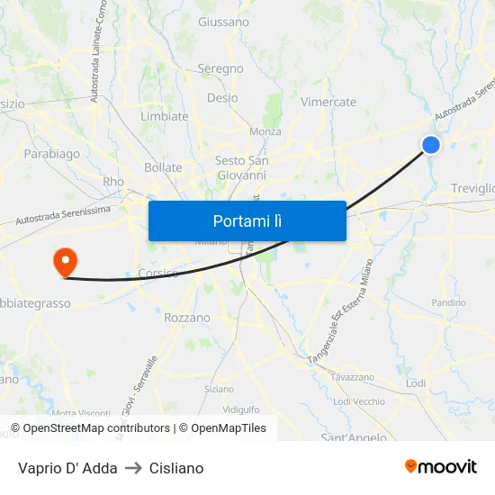 Vaprio D' Adda to Cisliano map