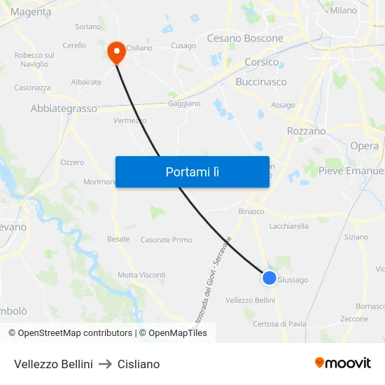 Vellezzo Bellini to Cisliano map