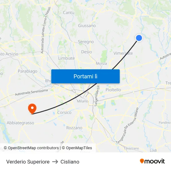Verderio Superiore to Cisliano map