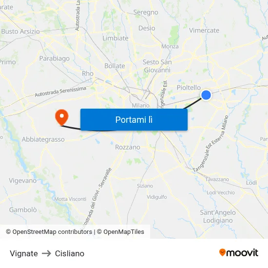 Vignate to Cisliano map