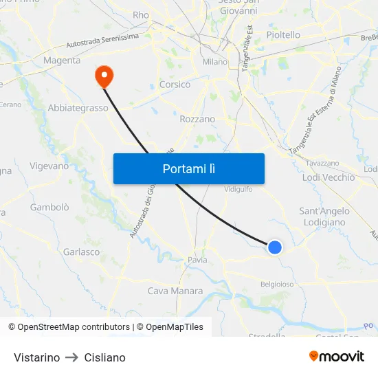 Vistarino to Cisliano map
