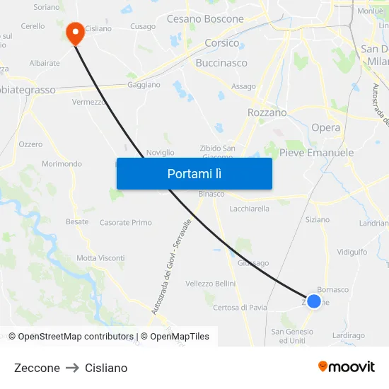 Zeccone to Cisliano map