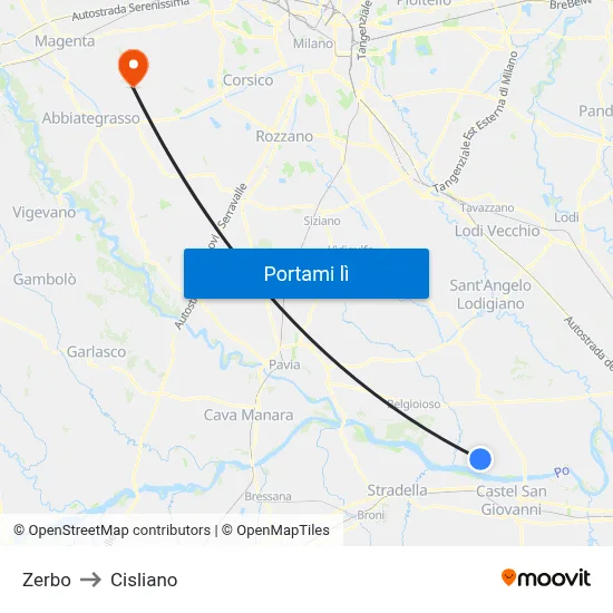Zerbo to Cisliano map