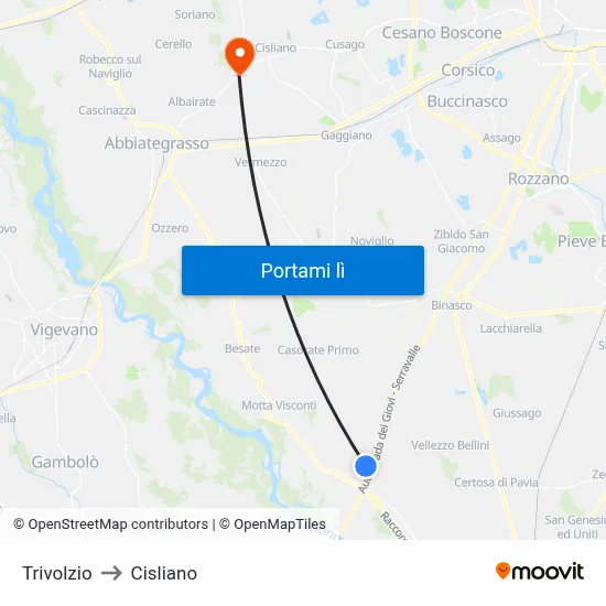 Trivolzio to Cisliano map