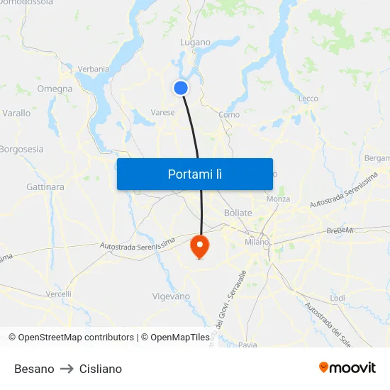 Besano to Cisliano map