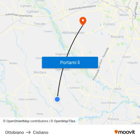 Ottobiano to Cisliano map