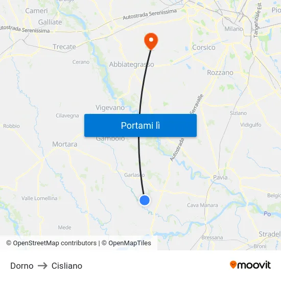 Dorno to Cisliano map