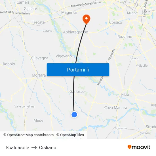 Scaldasole to Cisliano map
