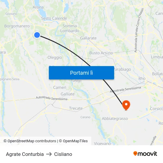 Agrate Conturbia to Cisliano map