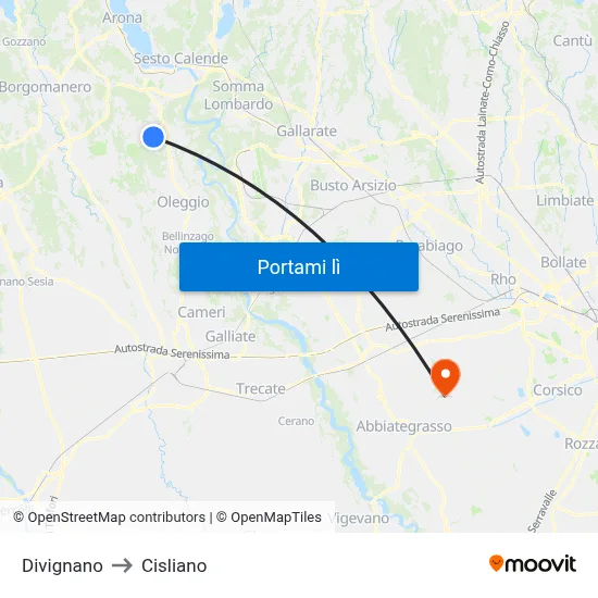 Divignano to Cisliano map