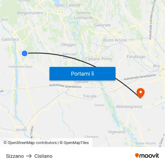Sizzano to Cisliano map