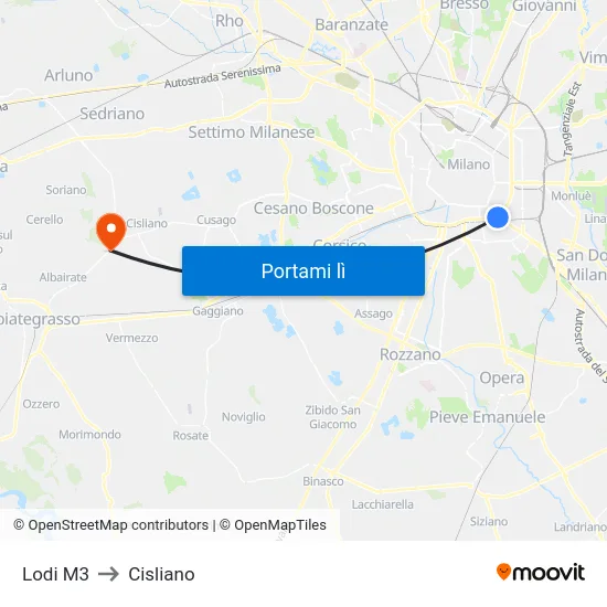 Lodi M3 to Cisliano map