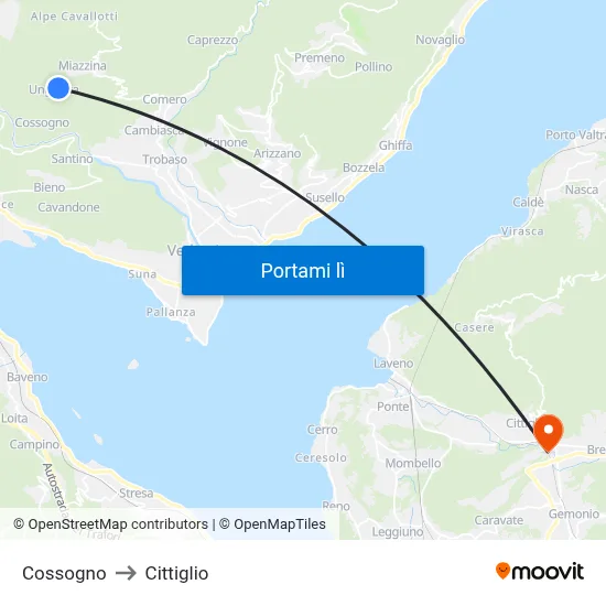 Cossogno to Cittiglio map