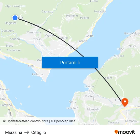 Miazzina to Cittiglio map