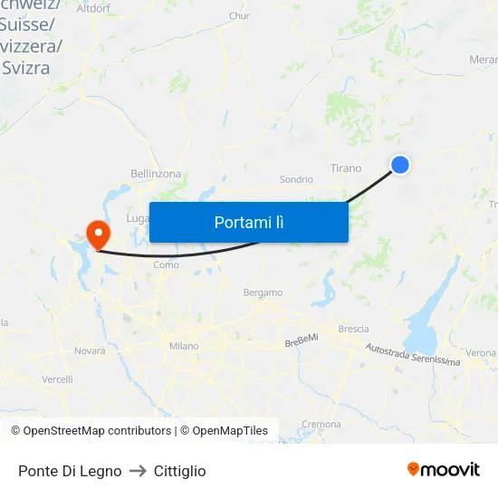 Ponte Di Legno to Cittiglio map