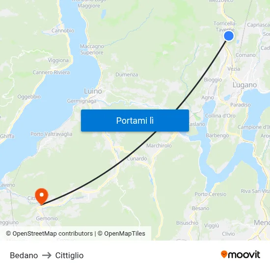 Bedano to Cittiglio map