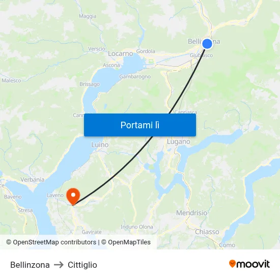 Bellinzona to Cittiglio map