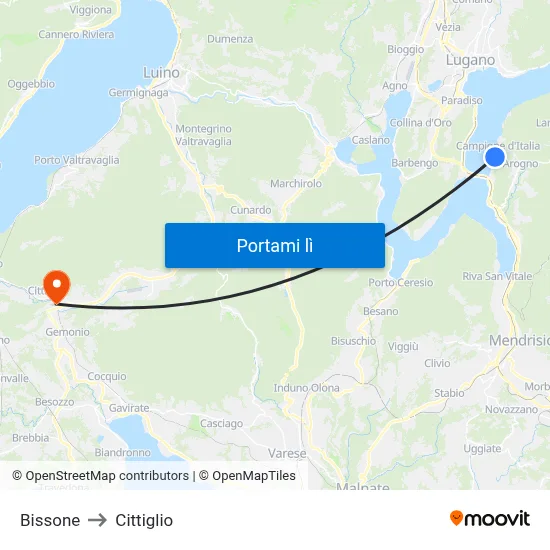 Bissone to Cittiglio map