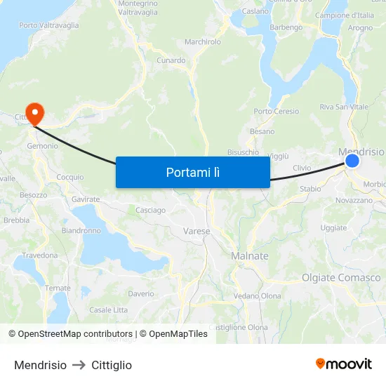Mendrisio to Cittiglio map
