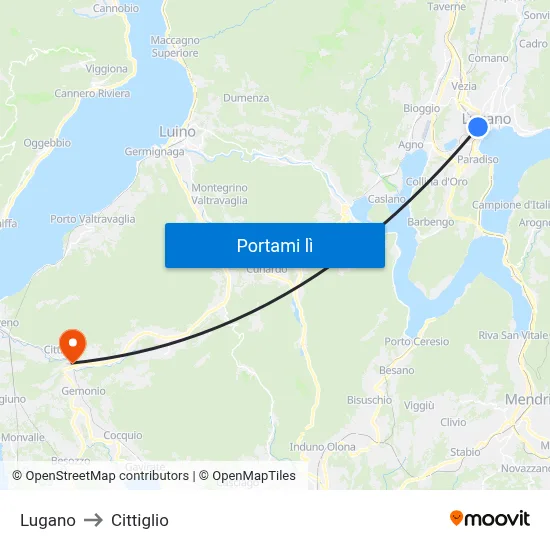 Lugano to Cittiglio map