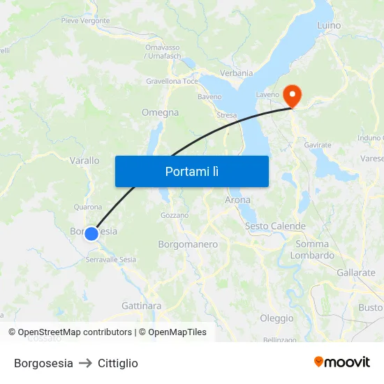 Borgosesia to Cittiglio map