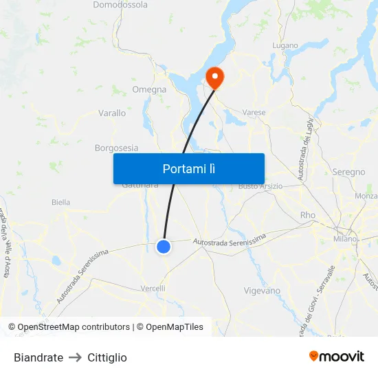 Biandrate to Cittiglio map