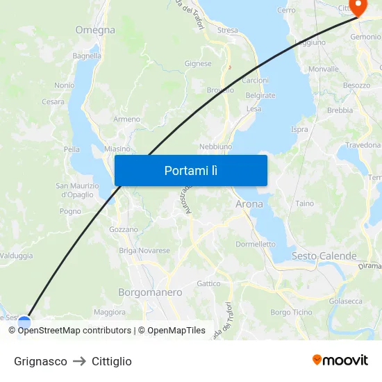 Grignasco to Cittiglio map