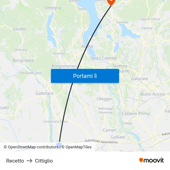 Recetto to Cittiglio map