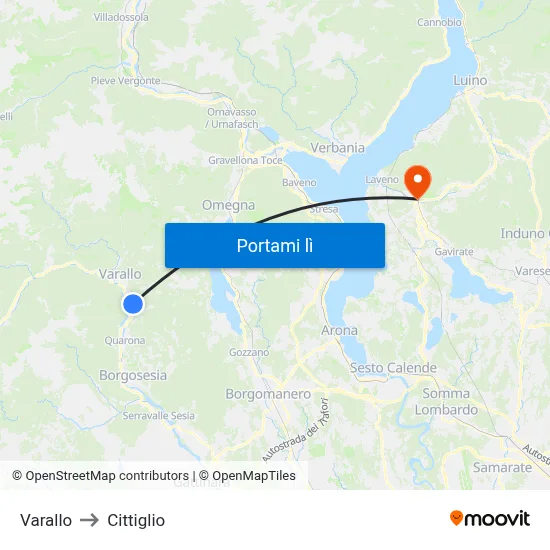 Varallo to Cittiglio map